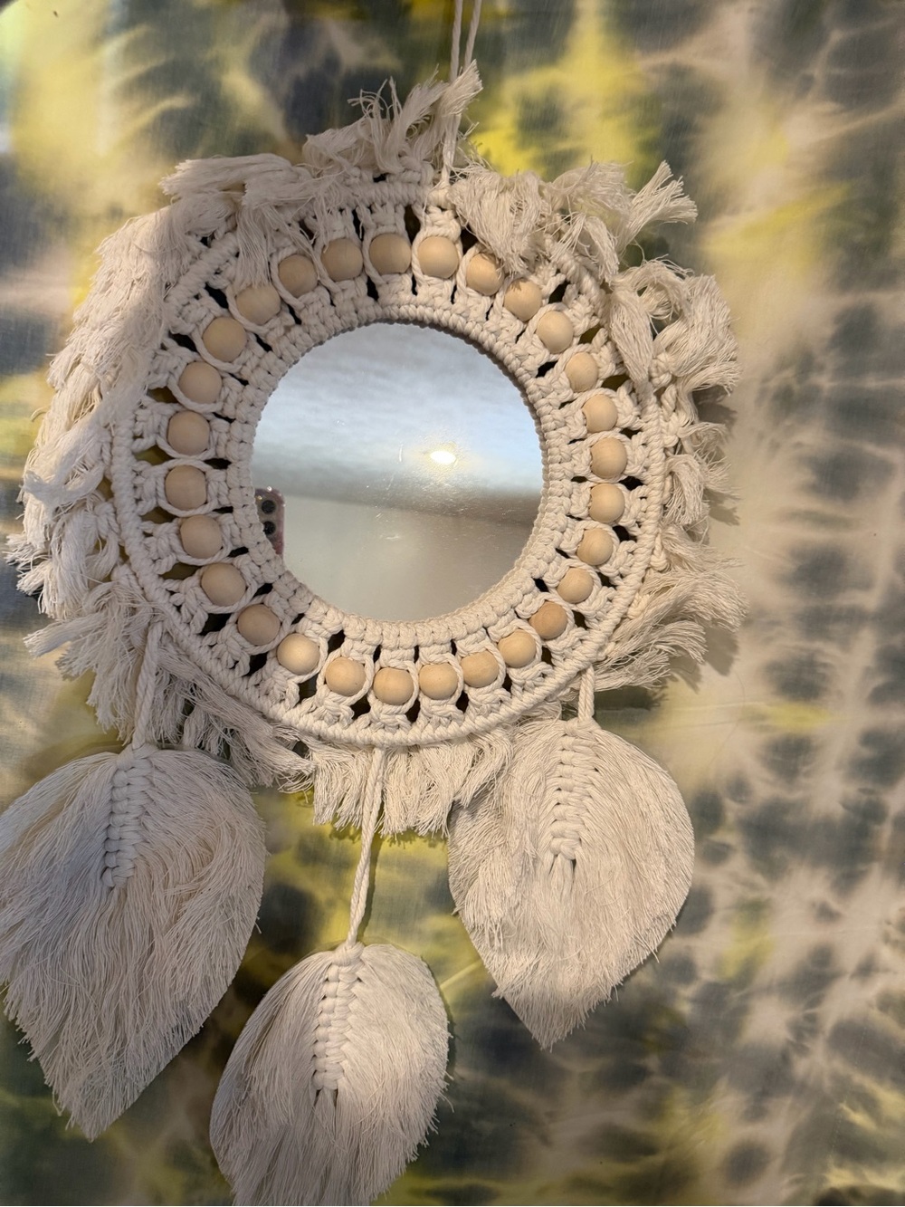 Handmade White Macrame Round Mirror Wall Hanging